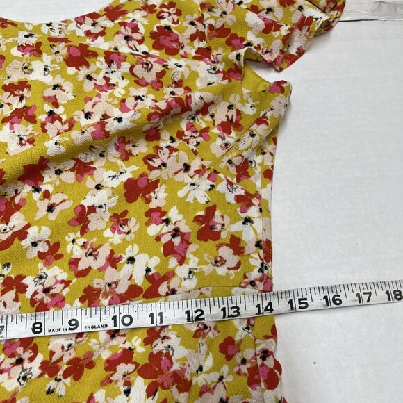 London Times Dress Womens 8 Yellow Floral Chiffon A Line Ruffle Sleeve Cottage - Picture 9 of 10